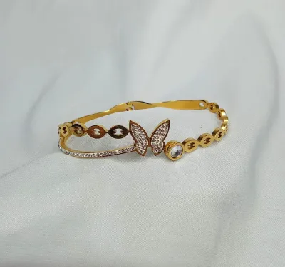 Crystal Butterfly Stainless Steel Bangle Bracelet